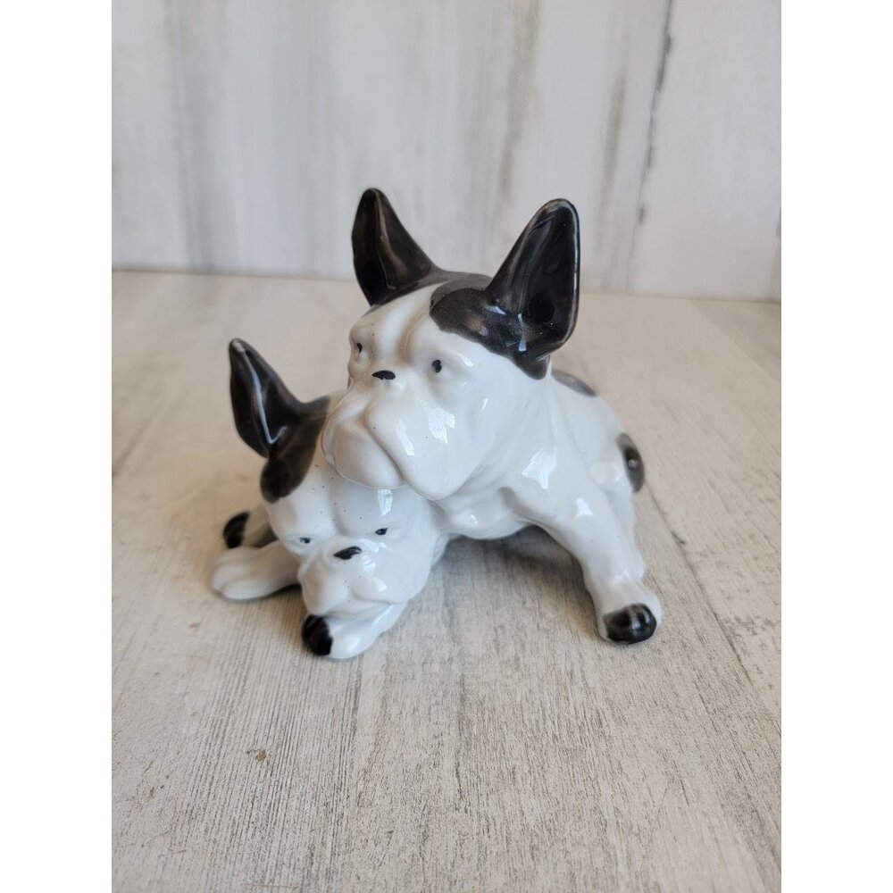 Vintage white‎ black French Bulldogs ceramic decor